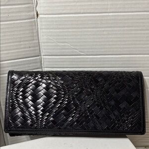 Cole Haan black woven leather oversized clutch. EUC